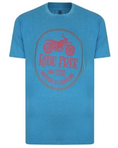 KAM Ride Free Print T-Shirt Turk Blue